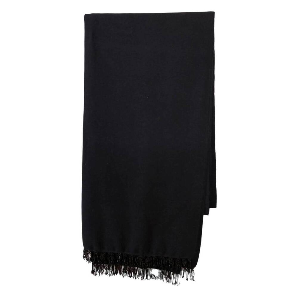 NEW BAJRA women's pashmina scarf with bead trim in black